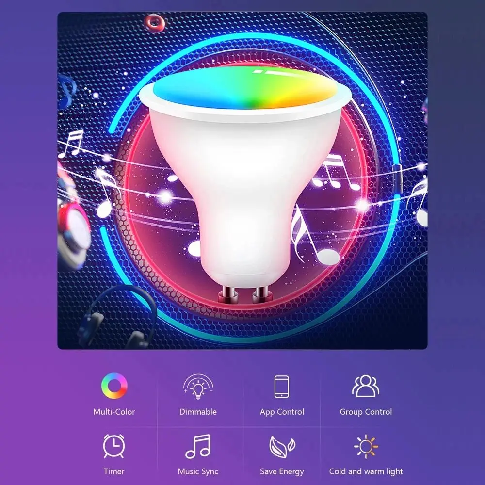 GU10 LED Bulb Dimmable RGB Colour Changing Smart Bulb 220V 5W Bluetooth Smart Life APP Control Room Home Smart Led Bulb