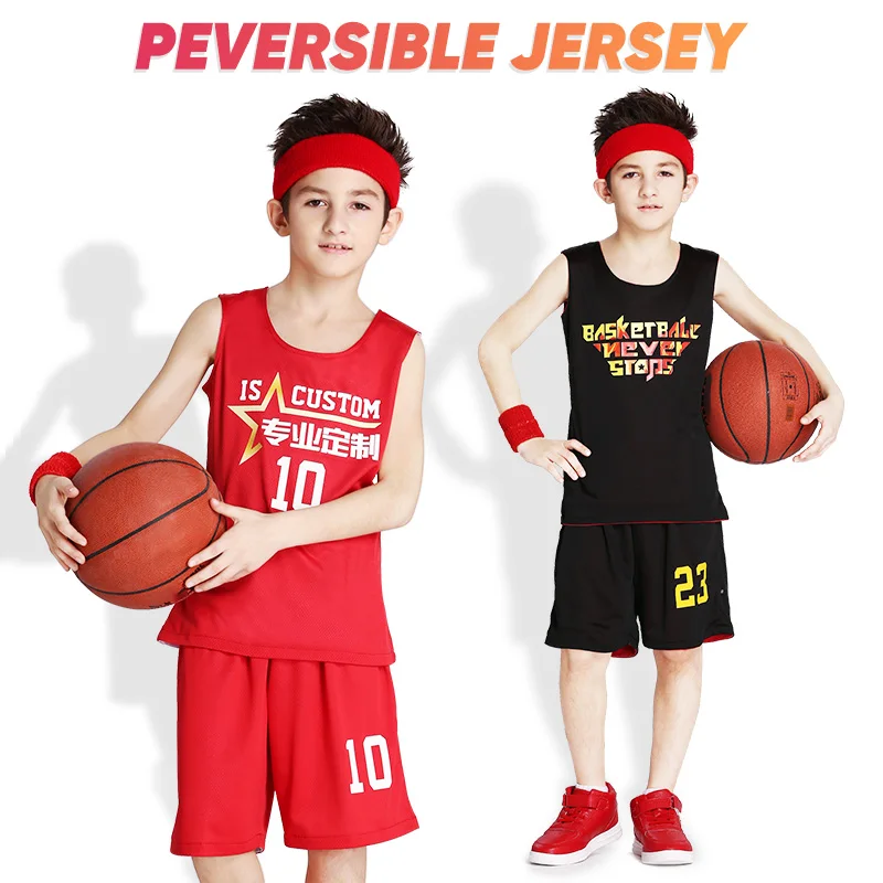 Boys Basketball Jersey Set Reversible Double Side Uniform Summer Shirt For Kids basketball jerseys