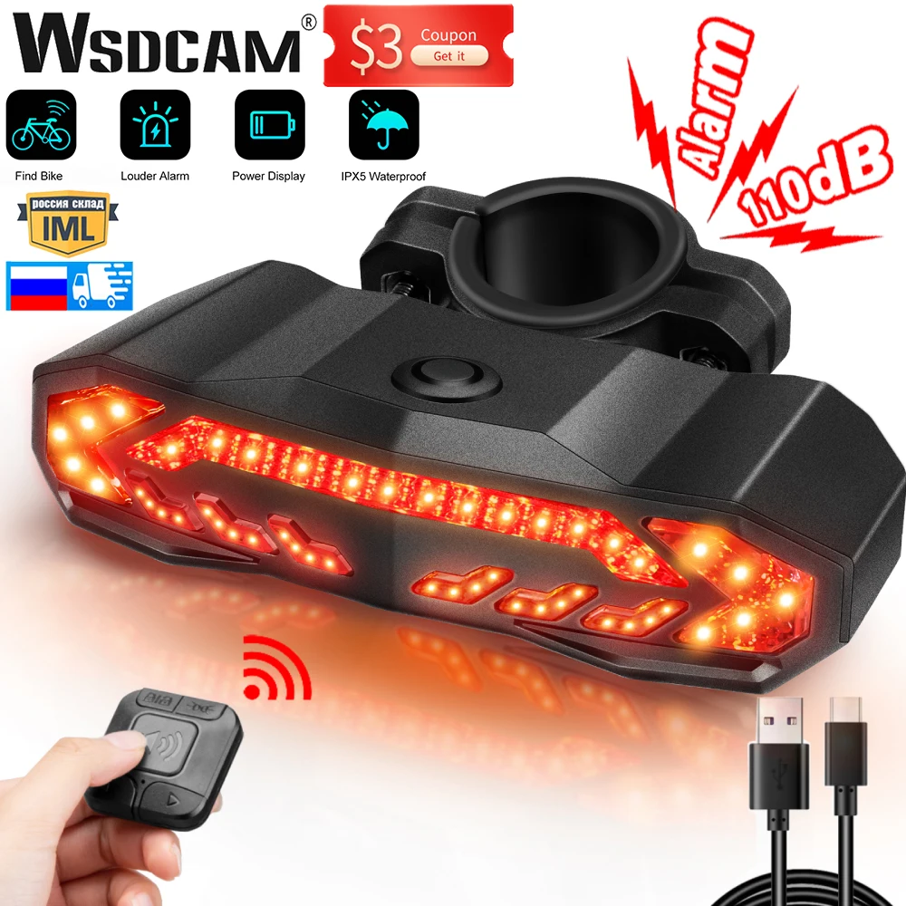 WSDCAM Smart Bike Tail Light with Turn Signals and Brake Light, Bike Alarm  Horn with Remote, Auto ON/Off Rechargeable Waterproof Bike Horn Alarm Rear