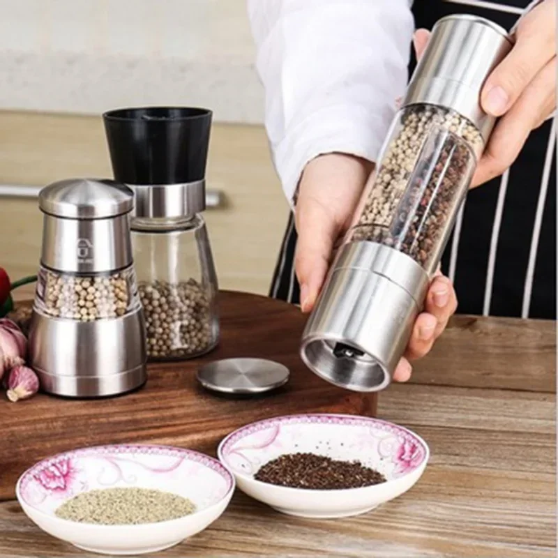 2 In 1 Dual Chambers Stainless Steal Sea Salt Pepper Grinder Adjustable Coarseness Spices Mill Seasoning Grinder
