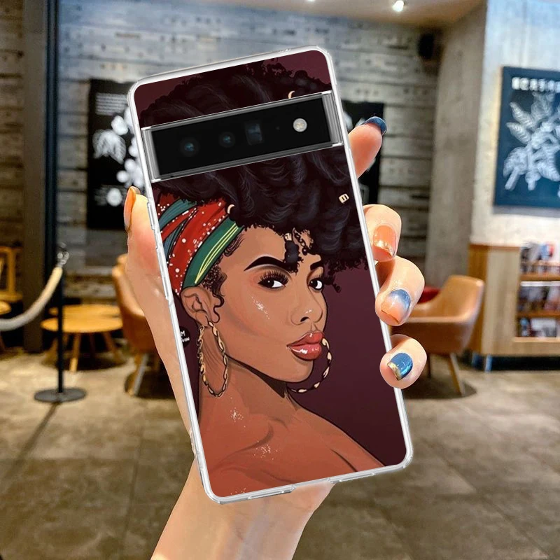 Stylish Black Girl Shockproof Silicone Phone Case - Transparent Shell