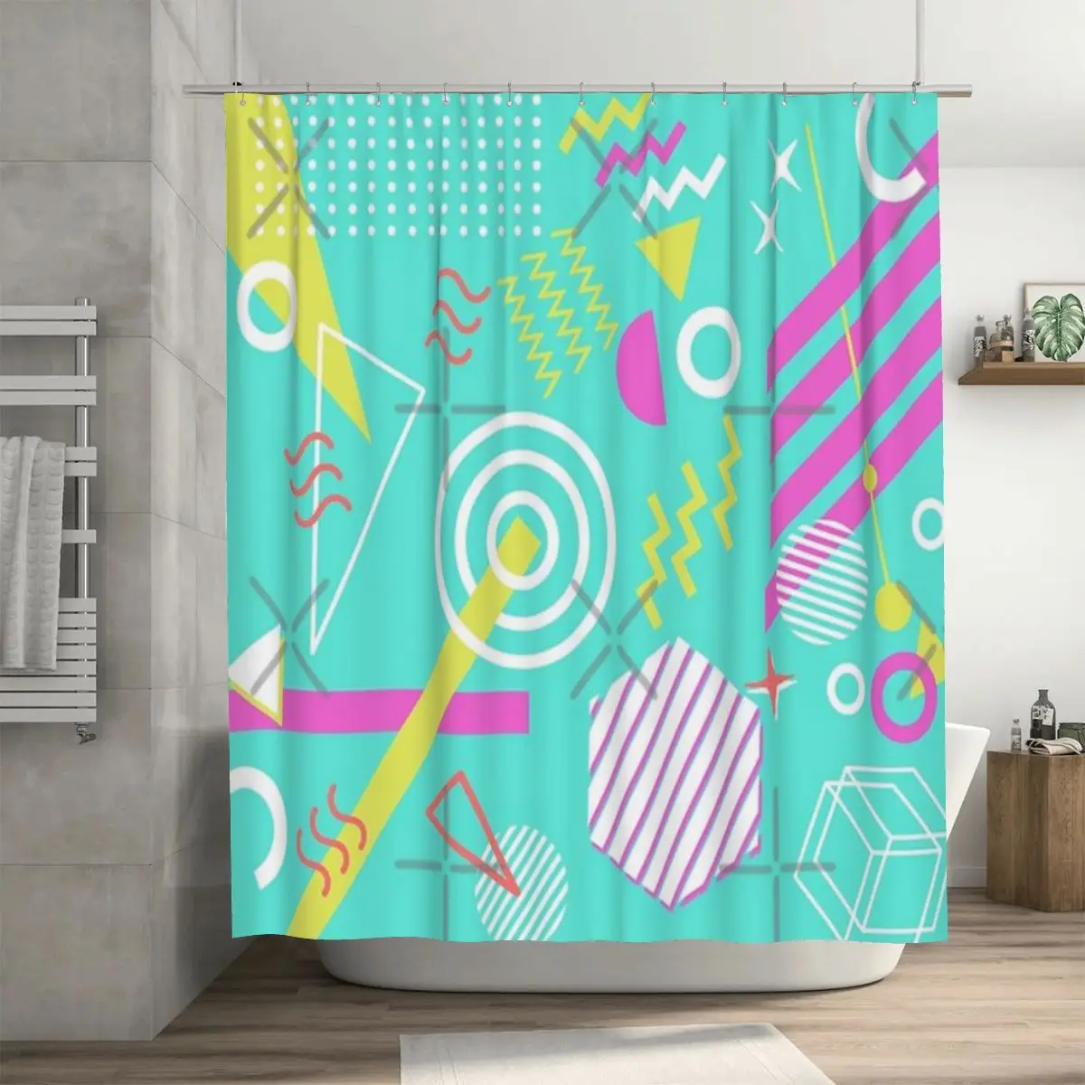 

Занавеска для душа с узором 90-х годов, 72x72 дюйма, с крючками, с индивидуальным узором, декор для ванной комнаты