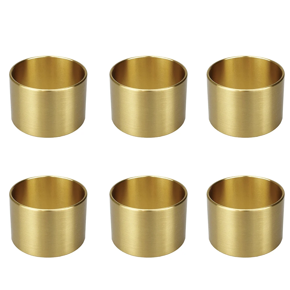 Napkin Ring New Solid Brass Napkin Rings Brushed Finish Round Table Centerpiece Decoration Ring Napkin Holders Weighty And Smooth 6 Pcs