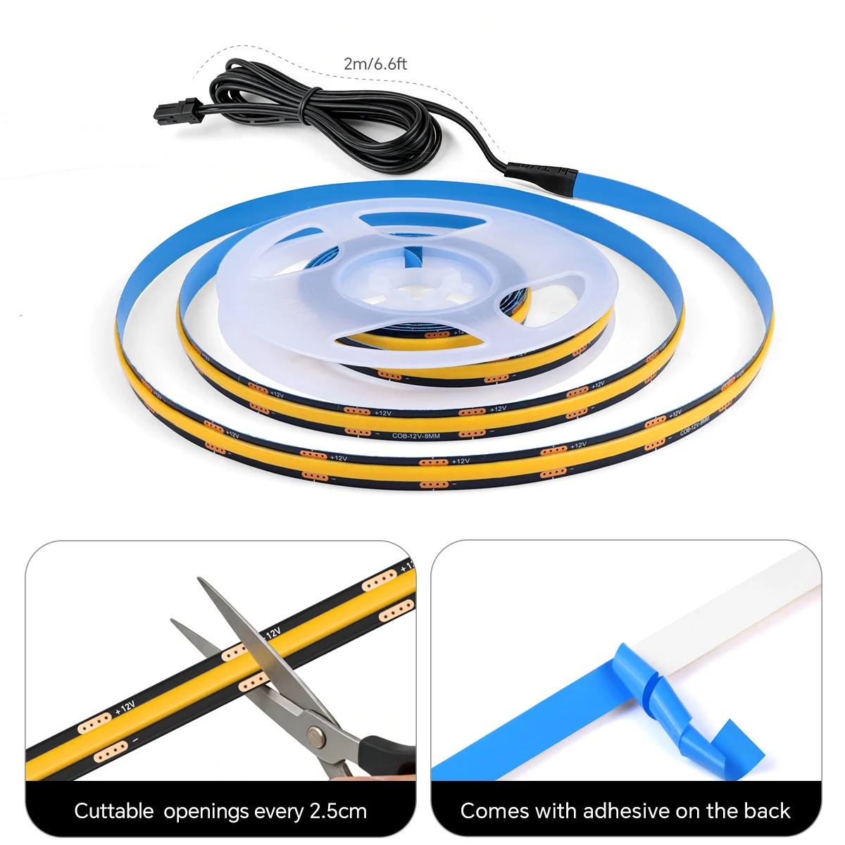 블랙 COB LED 스트립 조명 12V, 터치 디머 스위치, 구멍 없이 설치, 목재/유리 관통 제어, 캐비닛 음향 벽면 패널용