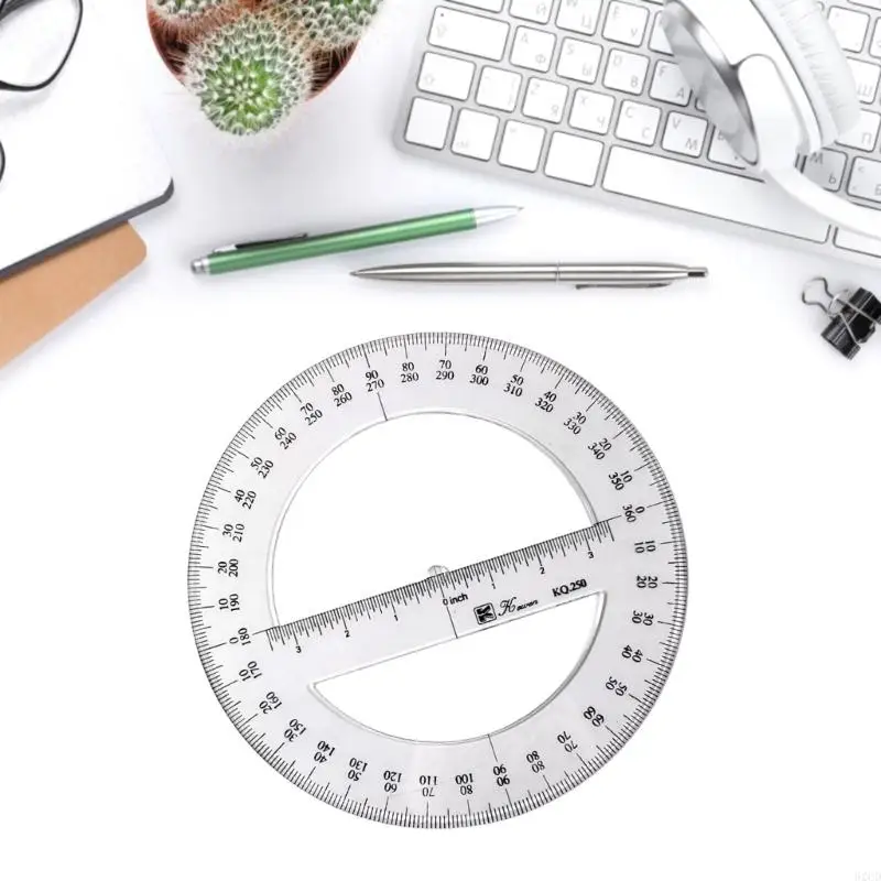 62CD Round Protractor Ruler Circle Protractor 25cm Plastic Math Measuring Tool Full Center for School