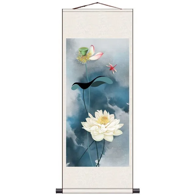 Lotus Ink Painting Painter Scroll Calligraphy Painting Xuan Paper Scroll Painting Living Room and Study Decoration Painting ZE80