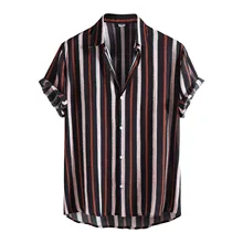  Male Casual Summer Linen Shirt Short Sleeve Turn Down Collar Color Block Hawaiian Shirt Cardigan Button Turn-down Shirt Blouse 