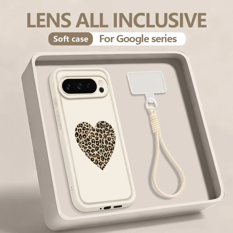 Leopard Print Heart Pattern Phone Case with Wrist Strap and Lanyard - Soft TPU Cover
