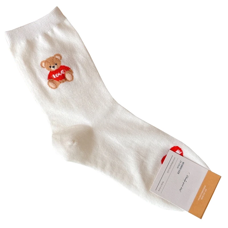 Elegant Cartoon Lady Bear Women's Harajuku Style Cute Cotton Socks - Novelty Breathable Sox