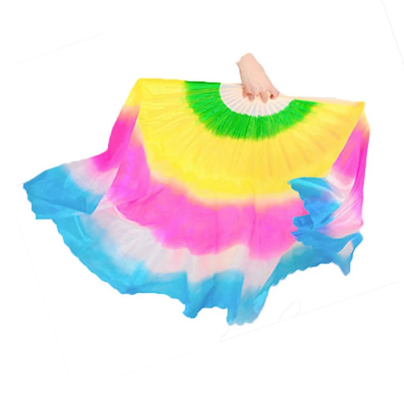 

Retail Reusable Professional Lengthening Rainbow Silk Fans Dance Fan Party Foldable Handheld Bamboo Fan Home Decoration