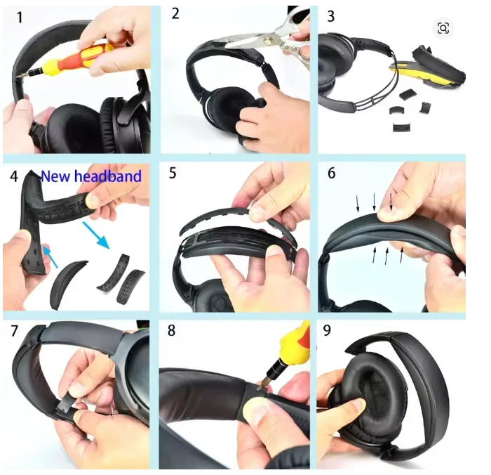 Easy Install Snap On Headband for Bose QuietComfort 15 & 2 QC15 QC2 Headphone Replacement Headband Pad Cushion Headstrap