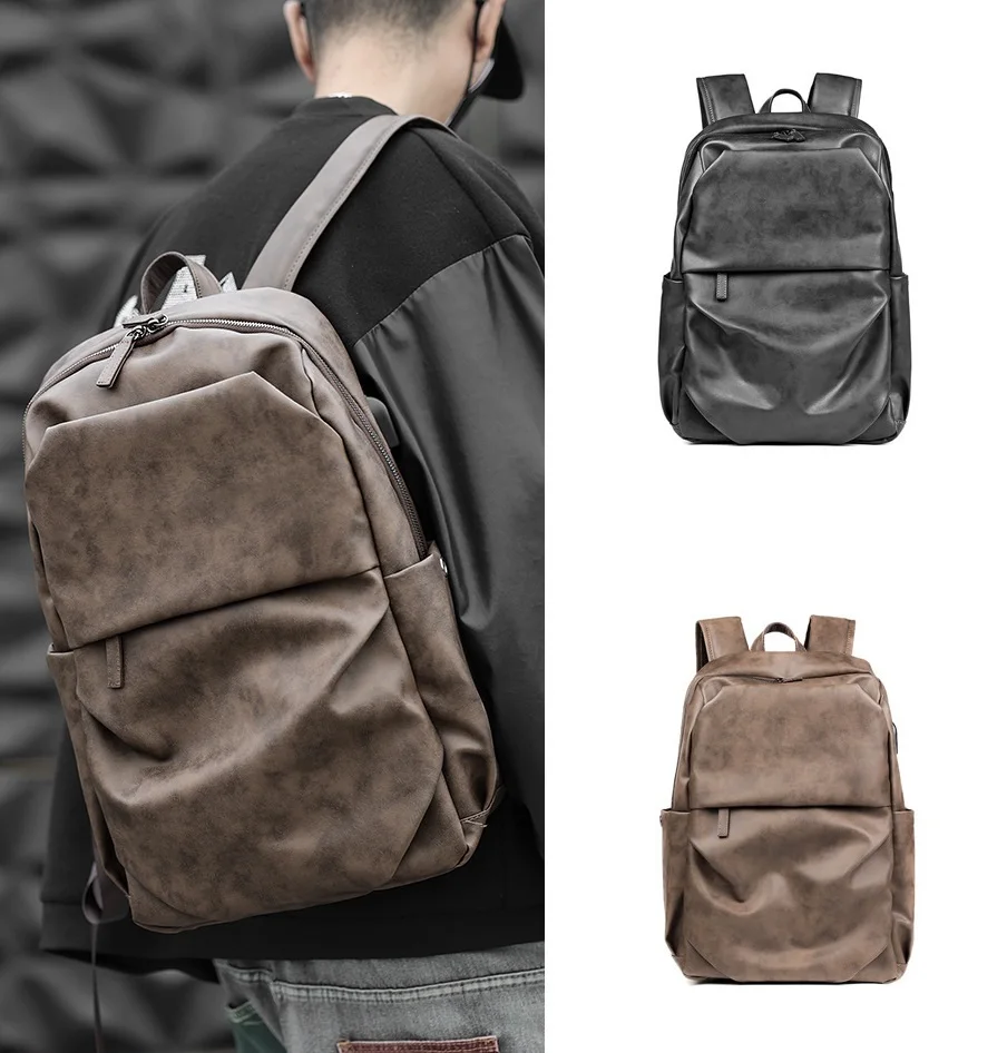 

Leather Man 15.6" Laptop Bag Free Shipping Retro Backpacks for Men Korean Travel Bagpack Fashion Men's School Bag Male Backpack