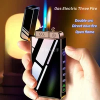 Triple Flame Electric Pulse Plasma Dual Arc Type-C Lighter Metal Outdoor Windproof Blue Red Flame Torch Jet Lighter Men's Gift 1
