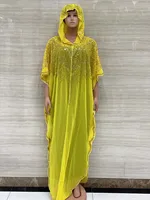 Women's Clothing Fashion Classic African Dashiki Abaya Chiffon Fabrics Sequin Batwing Loose Muslim Hooded Dress Free Size 3