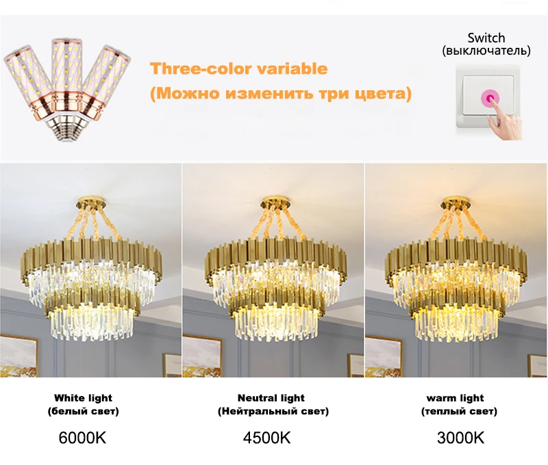 Luxury Modern Chandelier Gold Round Oval Stainless Steel K9 Crystal Tricolor Pendant Light For Dining Room Living Room Bedroom