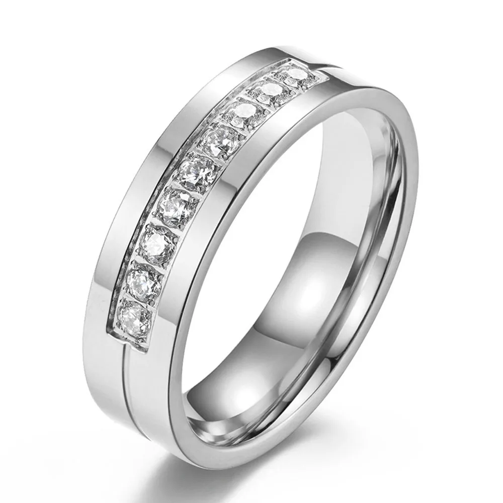 Stainless Steel Set Drill Wedding Couple Rings for Women Men Lover Anniversary Jewelry Gifts 5