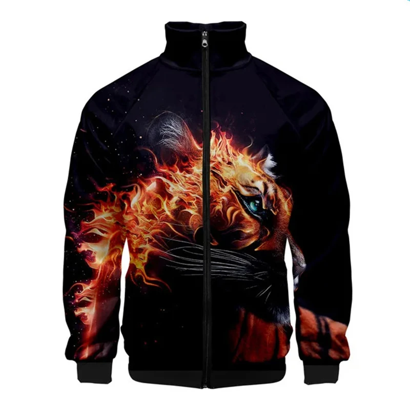 thumbnail image 1 of Chaquetas con estampado de tigre en 3D para hombre, chaqueta informal de manga larga a la moda, ropa de calle transpirable, abrigos holgados y cómodos con cremallera, 1 of 5