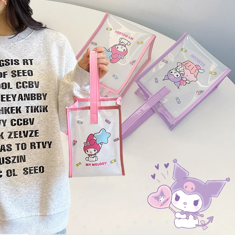 

Sanrio Cinnamoroll Kuromi Mymelody kawaii мультфильм PU Женская дорожная сумка для хранения косметичка прозрачная сумка для макияжа