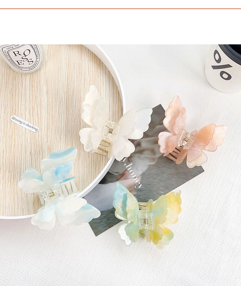 Mode blenden Acetat Doppel Schmetterling Haars pange Damen elegante Pferdes chwanz Clip neue süße Hai Clip Kopfschmuck Haarschmuck – Detail 4