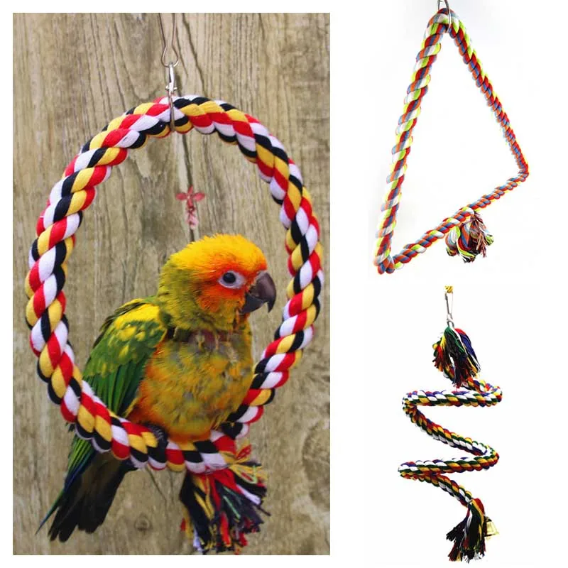 Parrot Rope Hanging Braided Budgie Chew Rope Bird Cage Cockatiel Toy Pet Stand Training Accessories Swing Supplies Parrot Swings 3