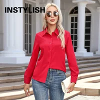 Chemise élégante pour femmes, chemisier en mousseline de soie à boutons, printemps été, décontracté, uni, manches longues, col rabattu, tuniques, chemisier OL, hauts 4