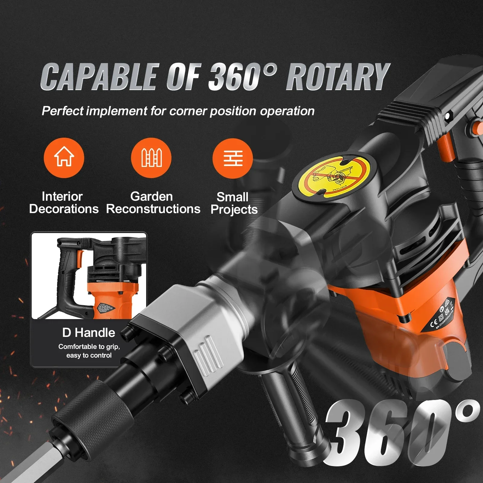 VEVOR 1400W Demolition Jack Hammer Electric Jackhammer Heavy Duty 2900 BPM Concrete Breaker 2pcs Chisels Bits Chipping 6