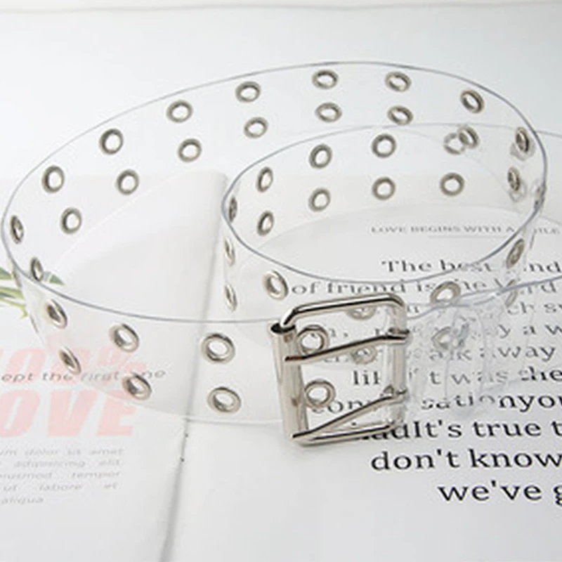 waist belts 2021 Two Row PVC Clear Belt For Women Fashion Pin Buckle Female White Waist Trousers Transparent Belts Ladies Jeans Grommet Belt leather waist belt