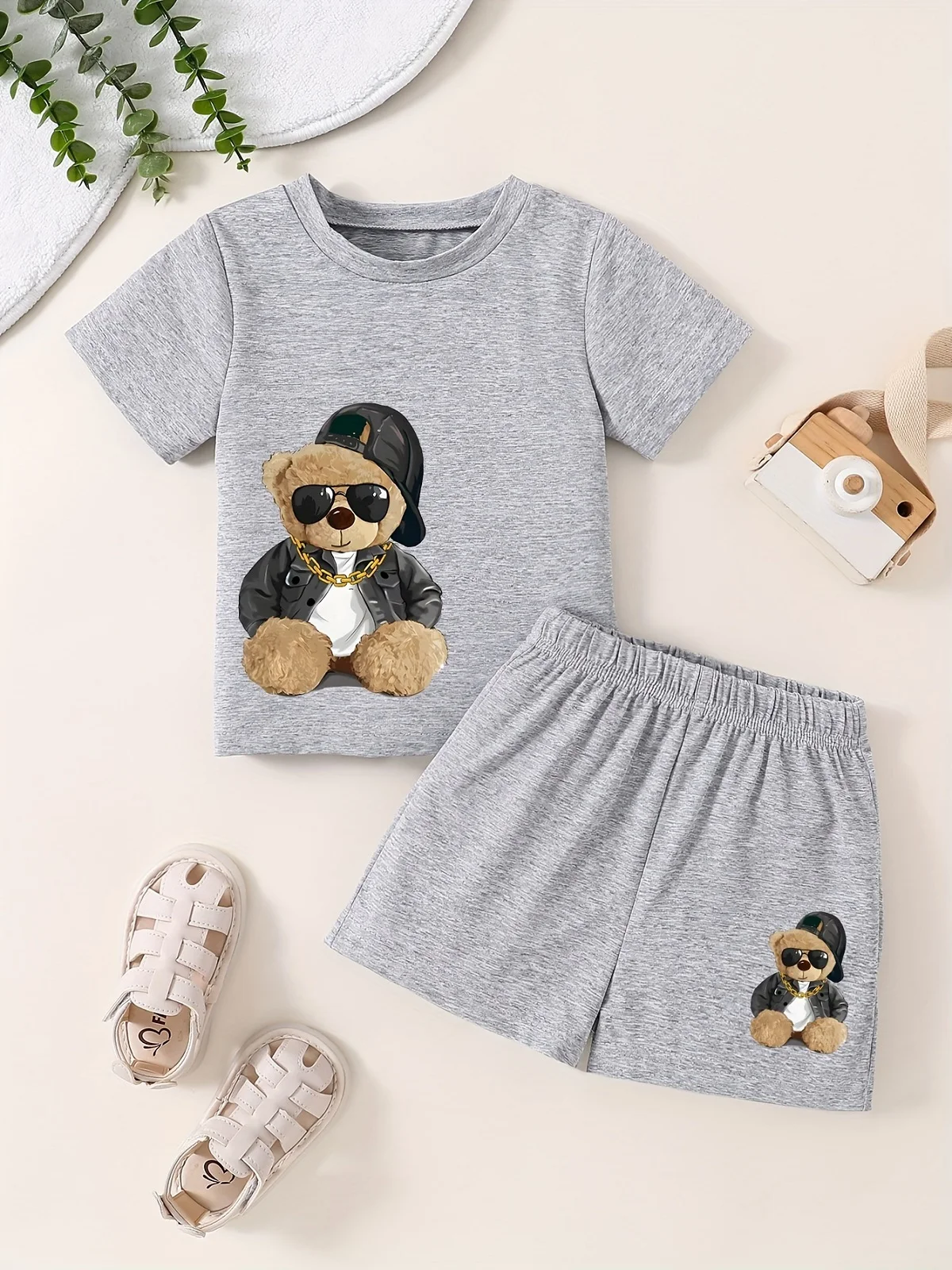 

Summer Baby Girls Clothes Set Children Boy Bear Print Short Sleeve T-shirts and Shorts 2pc Suit Kid Top Buttom Outfits Tracksuit
