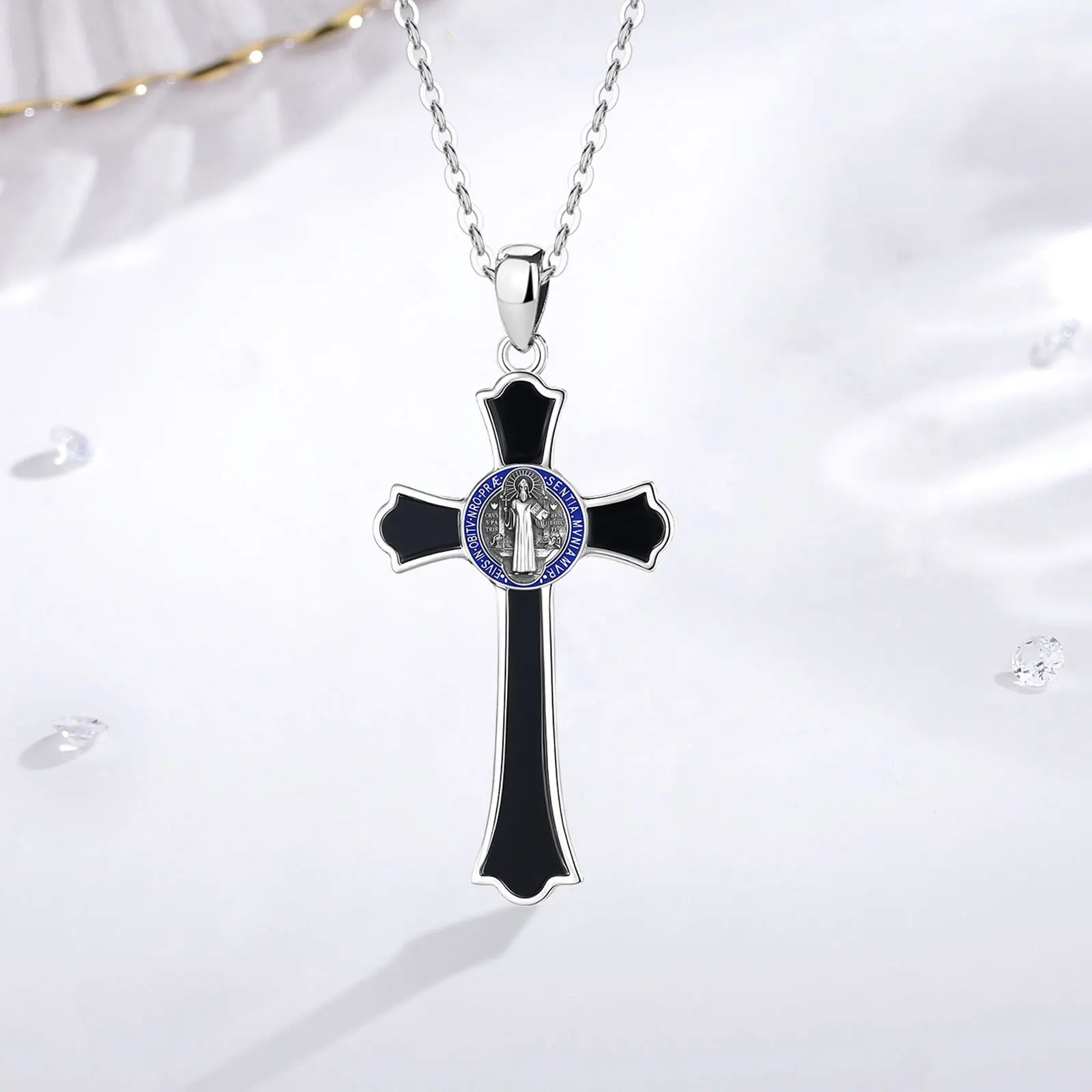 Holy Armor Benedictine Cross Silver Necklace - Image 4