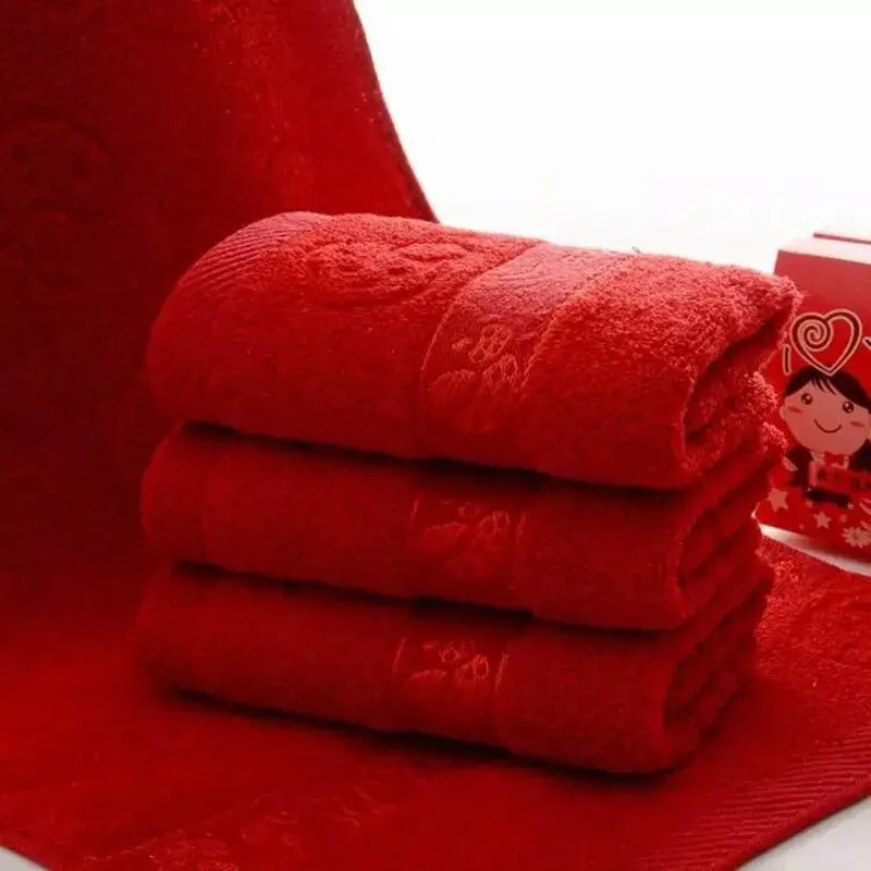 Cotton Towel Set Wedding Gift Red Color Women Home Yoga Bath Large Towel Beach And Hand Face 2pcs/set