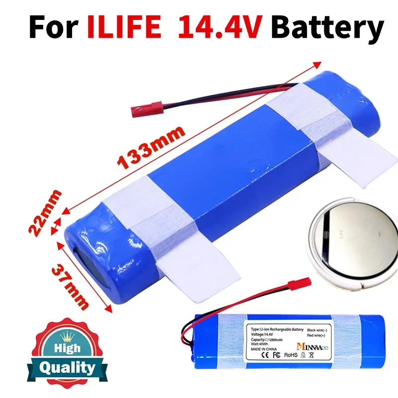 

Replacement Lithium battery 14.4V for ILIFE V50 V55 V8s V3s Pro V5s Pro V8s X750 Robot Vacuum Cleaner with Capacity 12800mAh