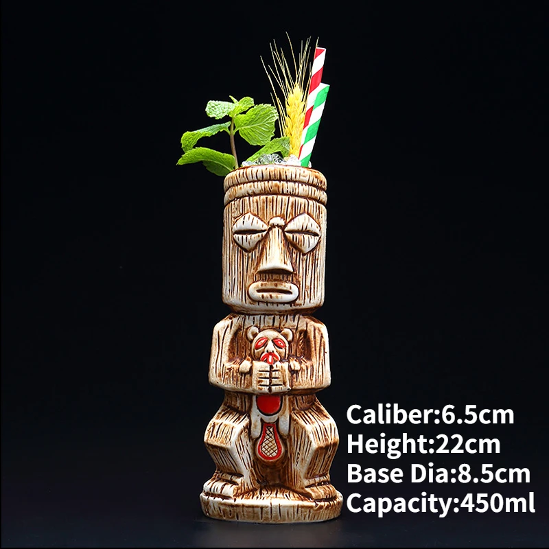 Hawaiian Ceramic Tiki Mug - Creative Cocktail Cup and Halloween Bar Gift