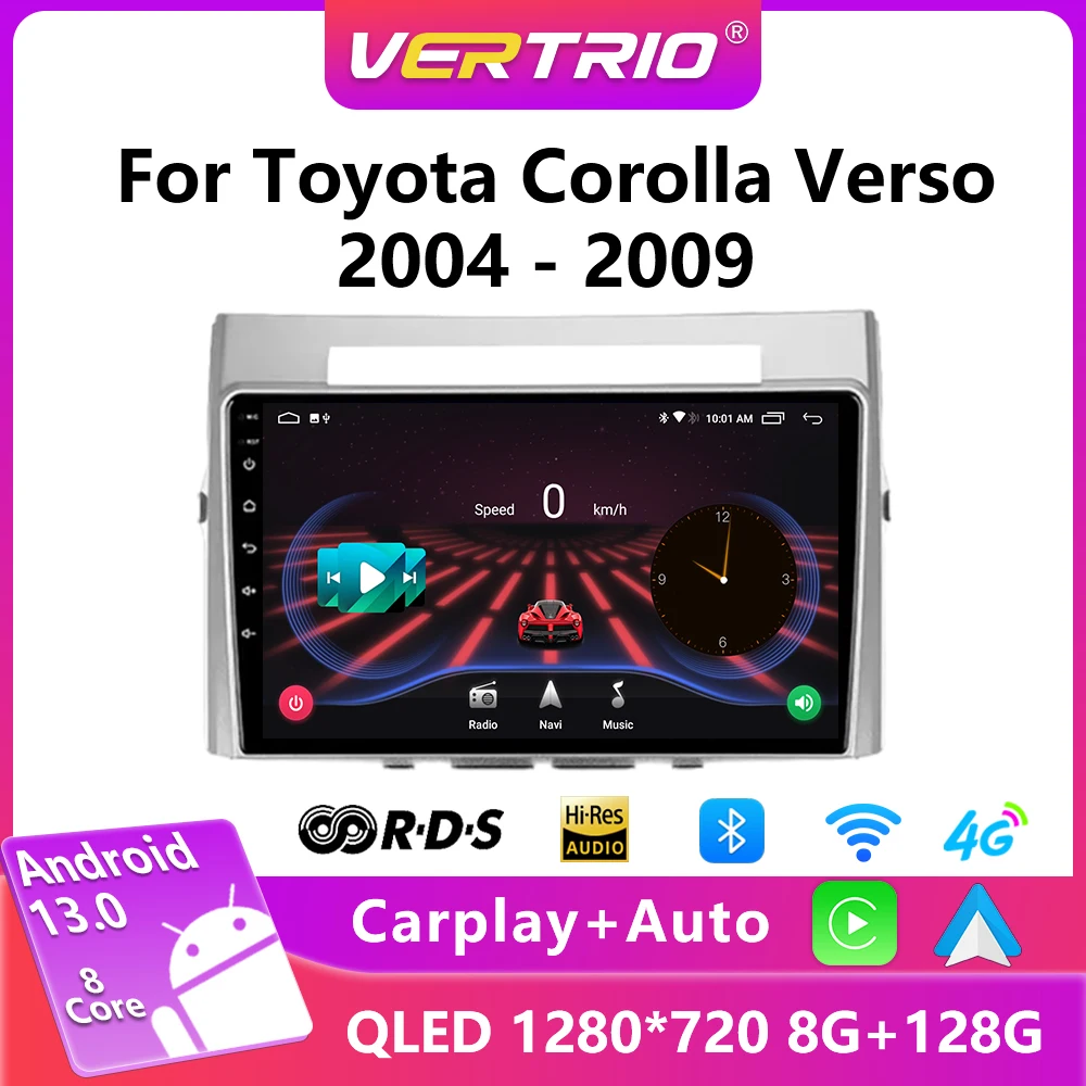 For Toyota Corolla Verso AR10 2004-2009 Android 12 Car Radio Multimedia Player 2Din Carplay Stereo GPS Head Unit Audio 9" WIFI