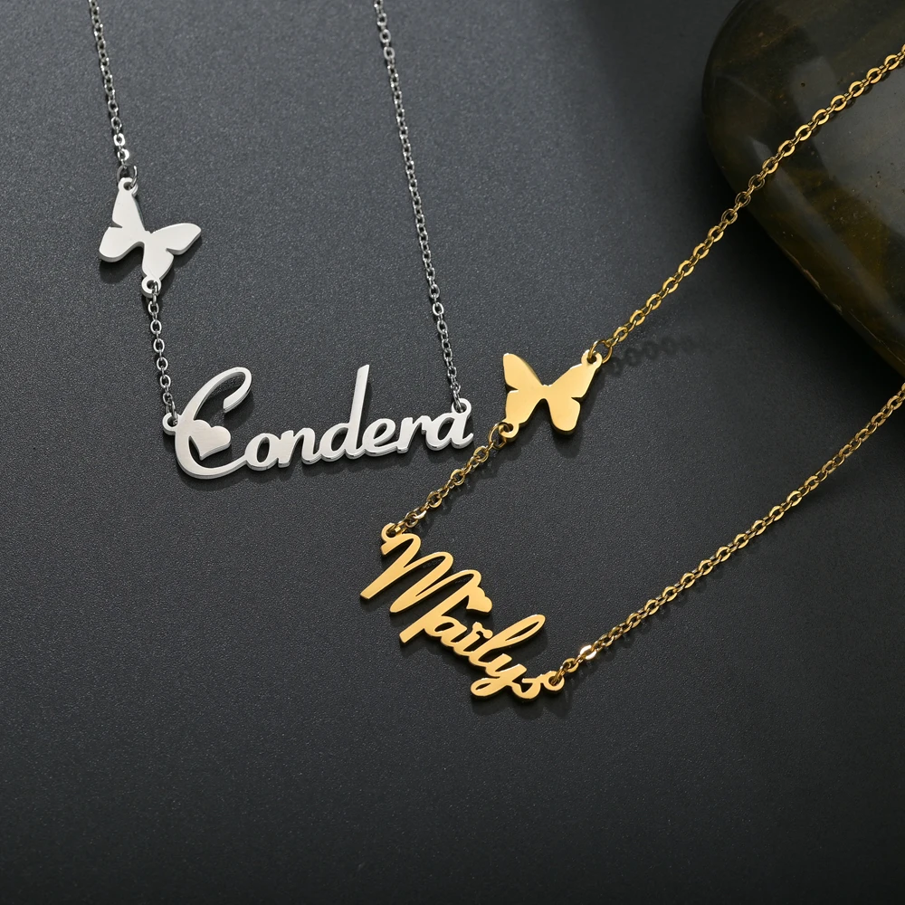 Sifisrri Personalized Custom Name Necklace Heart Butterfly