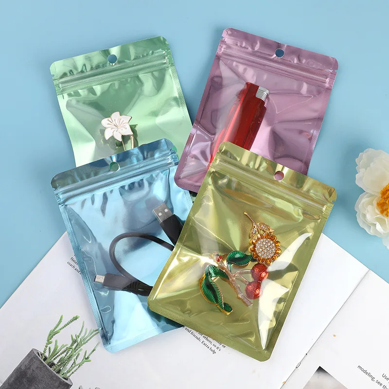 

100pcs Resealable Glossy Small Aluminum Foil Zip Lock Mylar Bags Flat Pouches Translucent Storage Ziplock Package Bag