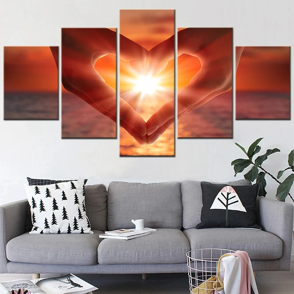 

5 piece Diamond Painting Cross Stitch Love Hand in Sunset 5D DIY Diamond painting Mosaic for modern home decor WE4758