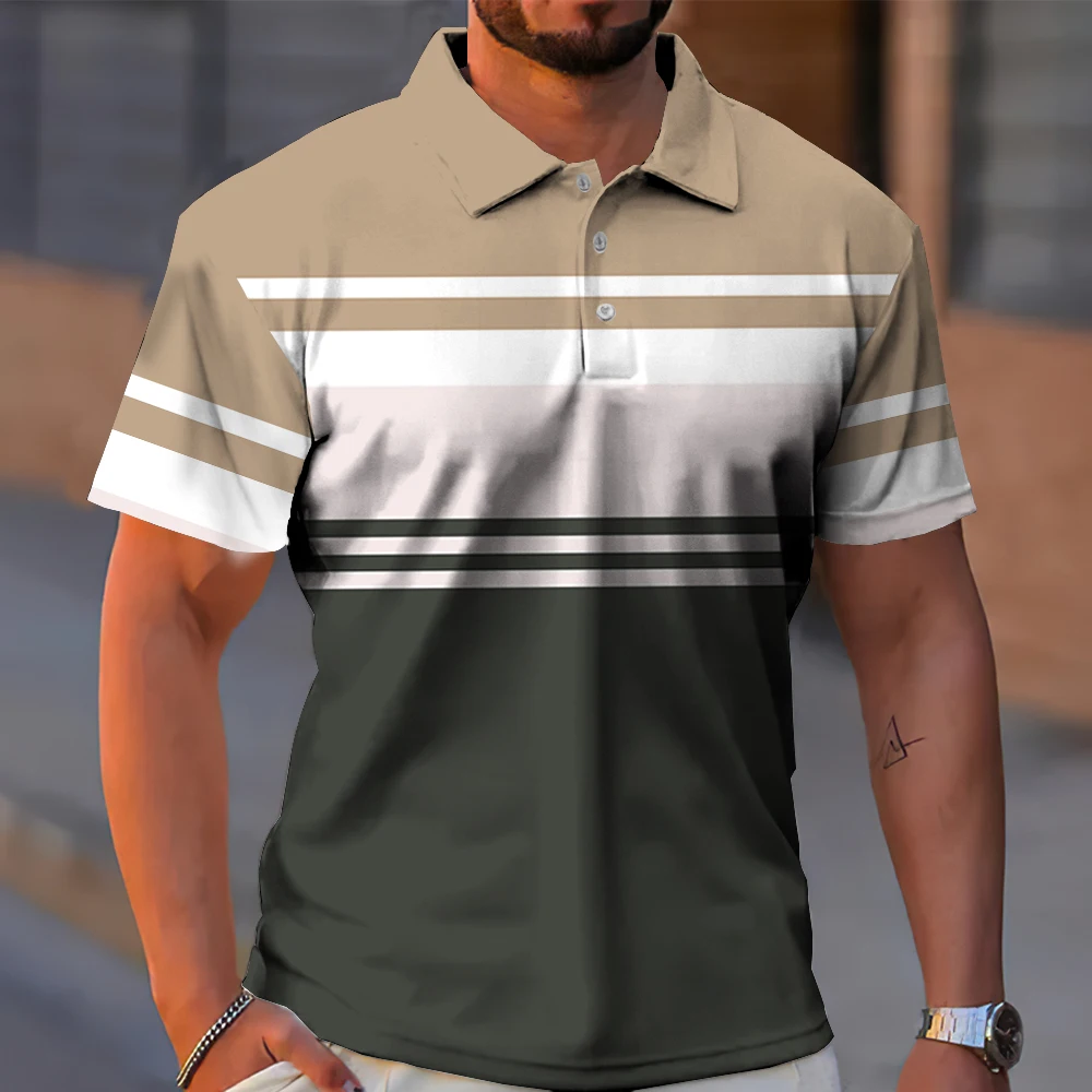 

Summer Men's Striped Polo Shirt Short Sleeve Casual Business Button Tops Tees Oversized Fashion Golf Polo Shirt for Men Clothing