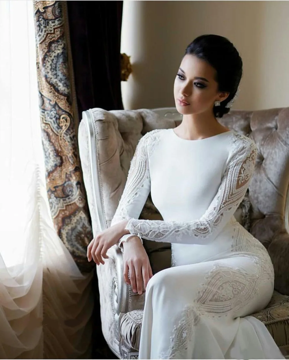 SoDigne Muslim Mermaid Satin Lace Wedding Dresses For Women 2023 Long Sleeves Arabic Bridal Dress Elegant Bride Gown Customized 13 S79c0077170ab4009bfcd60e06a5a94f5v