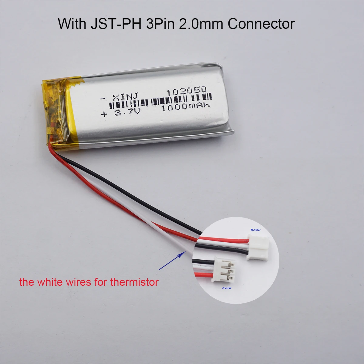 37V1000mAh1020503WiresThermistorPolymerLipoLiBatteryJST3Pin