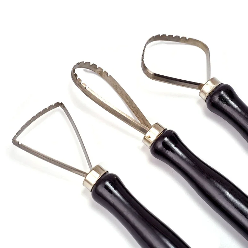 3Pcs Pottery Clay Sculpture Big Loop Tool Clay Scraper Sculping Modelling Tool Wood Handle Ceramics Trimming Carving Tools