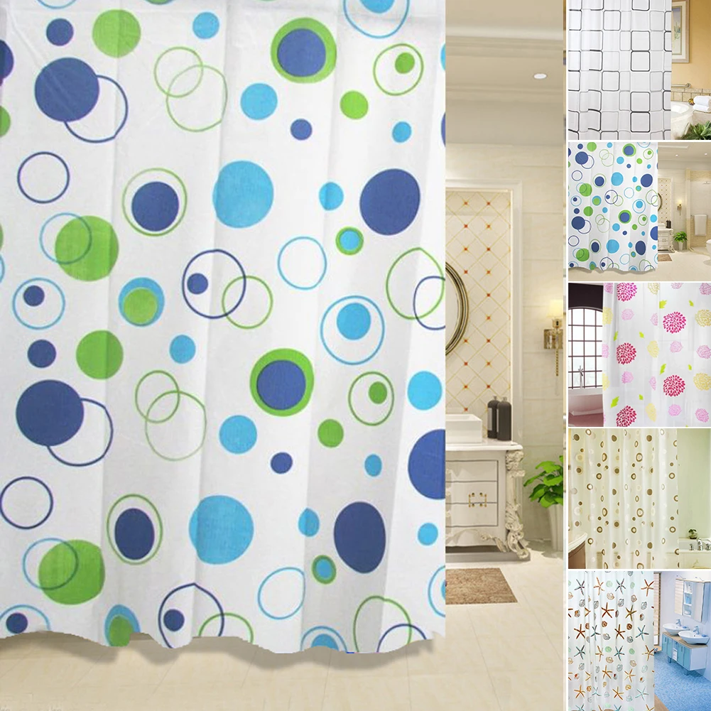 Shower Curtains 180x200cm PEVA Waterproof Thickening Starfish Hibiscus Pattern