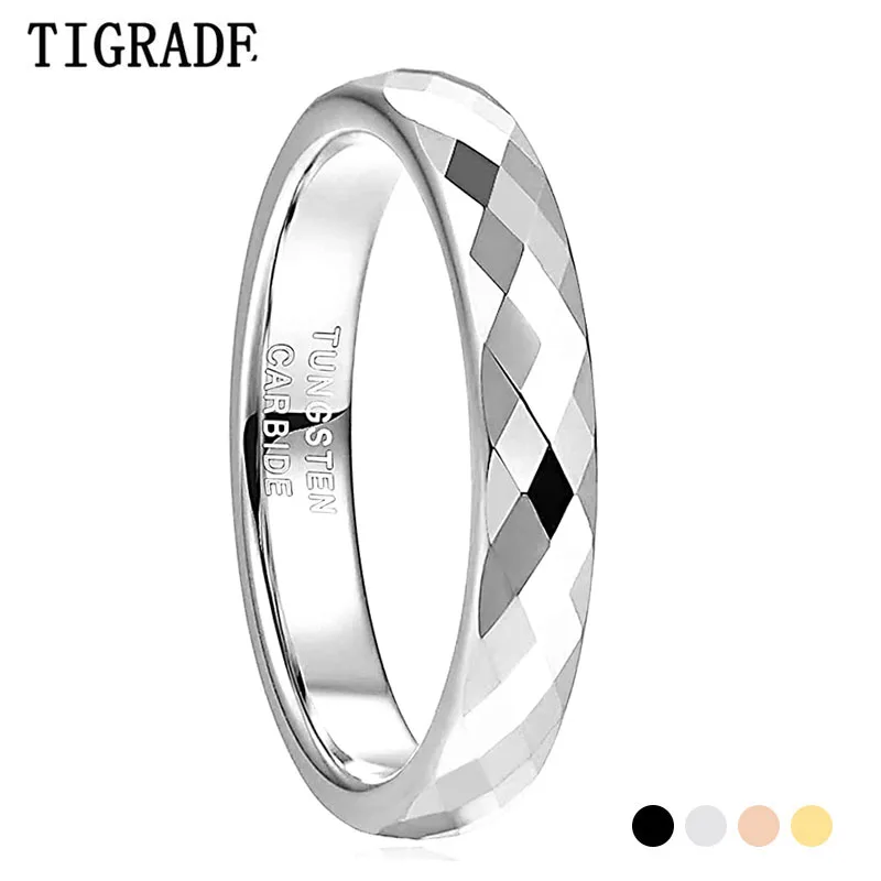 Tigrade-Alliances en Tungstène à Bord Facette de 4mm, Or Rose/Noir/Or, Bande de Fiançailles Confortable pour Homme et Femme