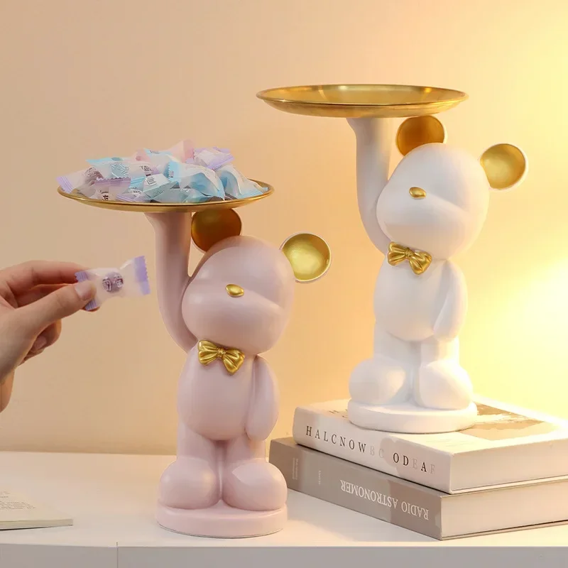 

Resin Bear Tray Statues Home Living Room Key Storage Decor Ornament Candy Container Desktop Snack Storage Rack Animal Figurines