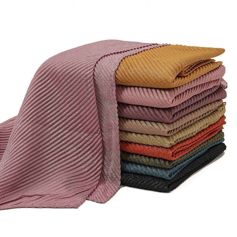 New Pleated Shimmer Glitter Hijab Cotton Viscose Muslim Hijabs Scarves For Women Headscarf Wraps Islamic Headband Foulard Veils