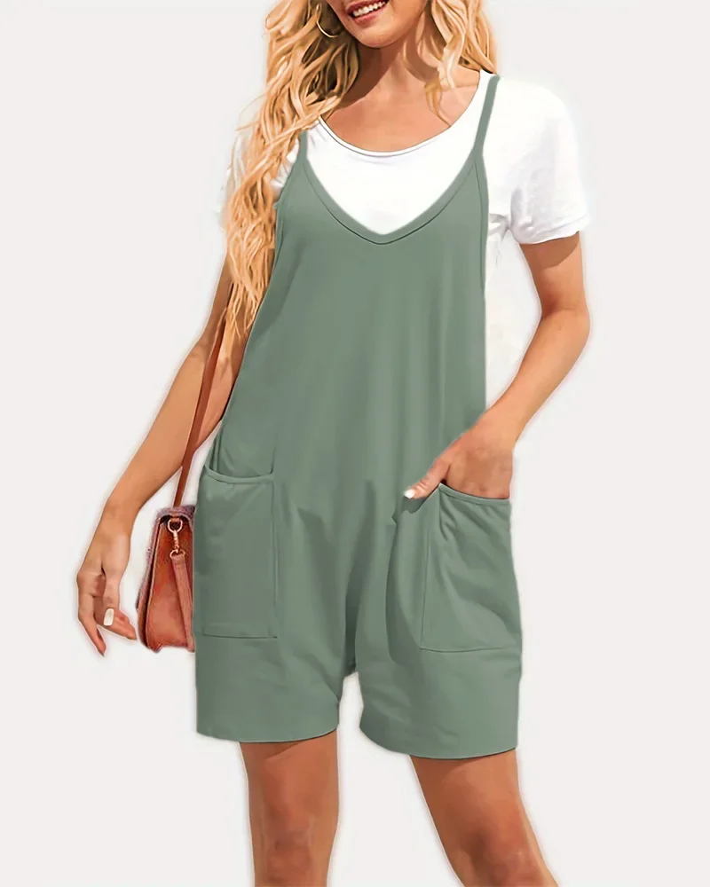 Jocoo Jolee Overalls Women Shorts Casual Black Loose Rompers Wide Leg Jumpsuit with Pockets for Women Summer