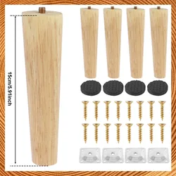 Set of 4 Natural Wooden Furniture Legs with Non - Slip Floor Protectors (Oblique Foot 15cm)