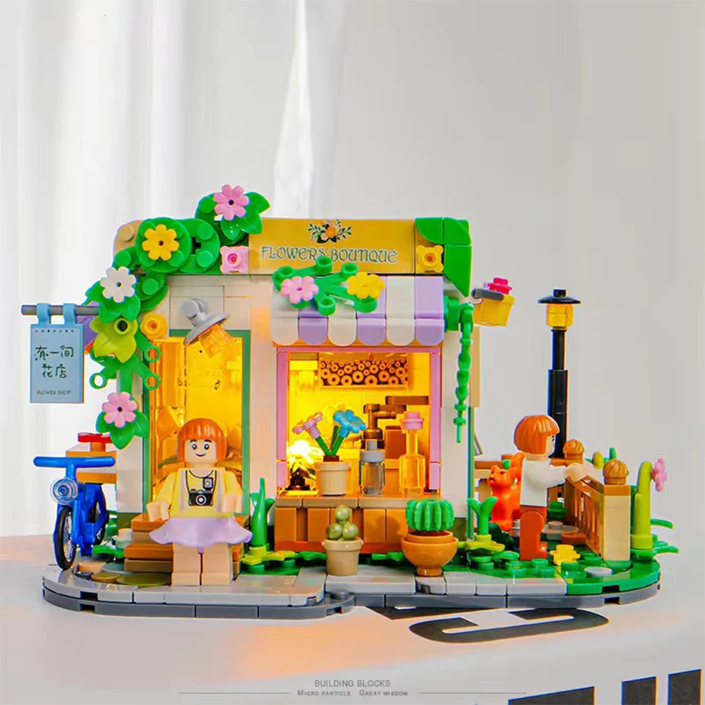 Building Block With Light Set Plant DIY Assembly Building Blocks Decoration Children Bricks Toy Holiday GiftsFood House