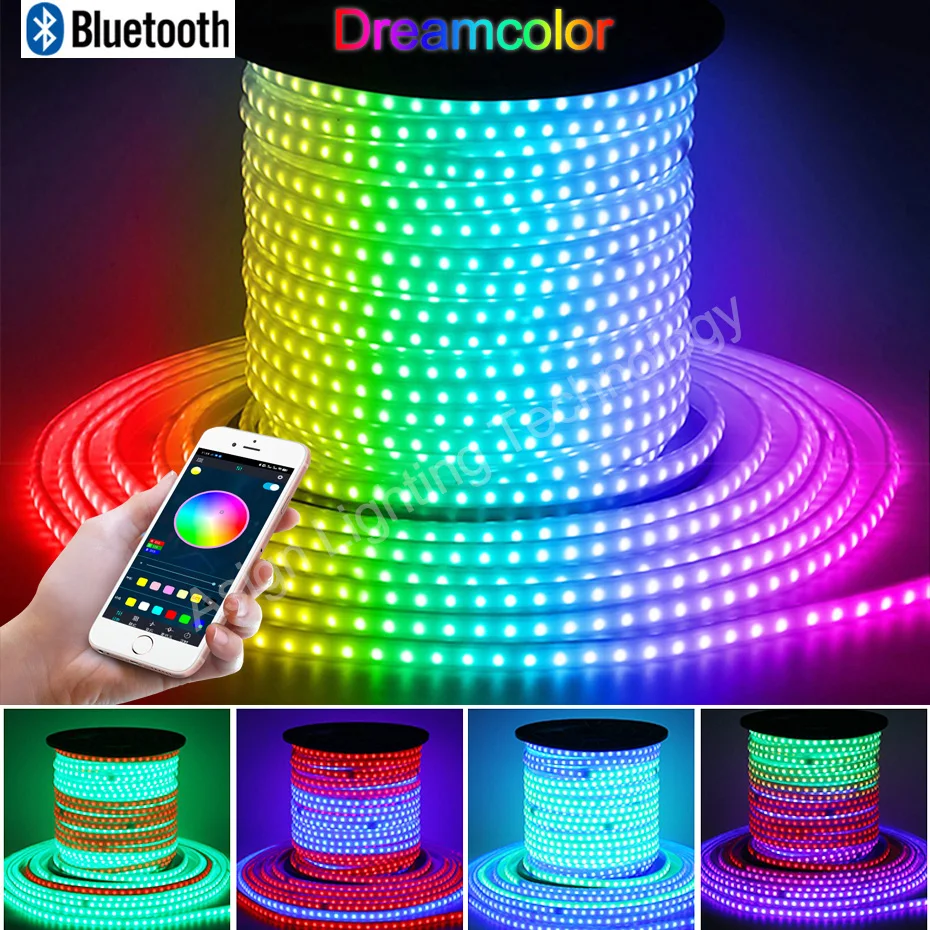 220VBluetoothSmartLEDStripLightDreamcolorChasingEffectFlexTapeStripRGBMultiple