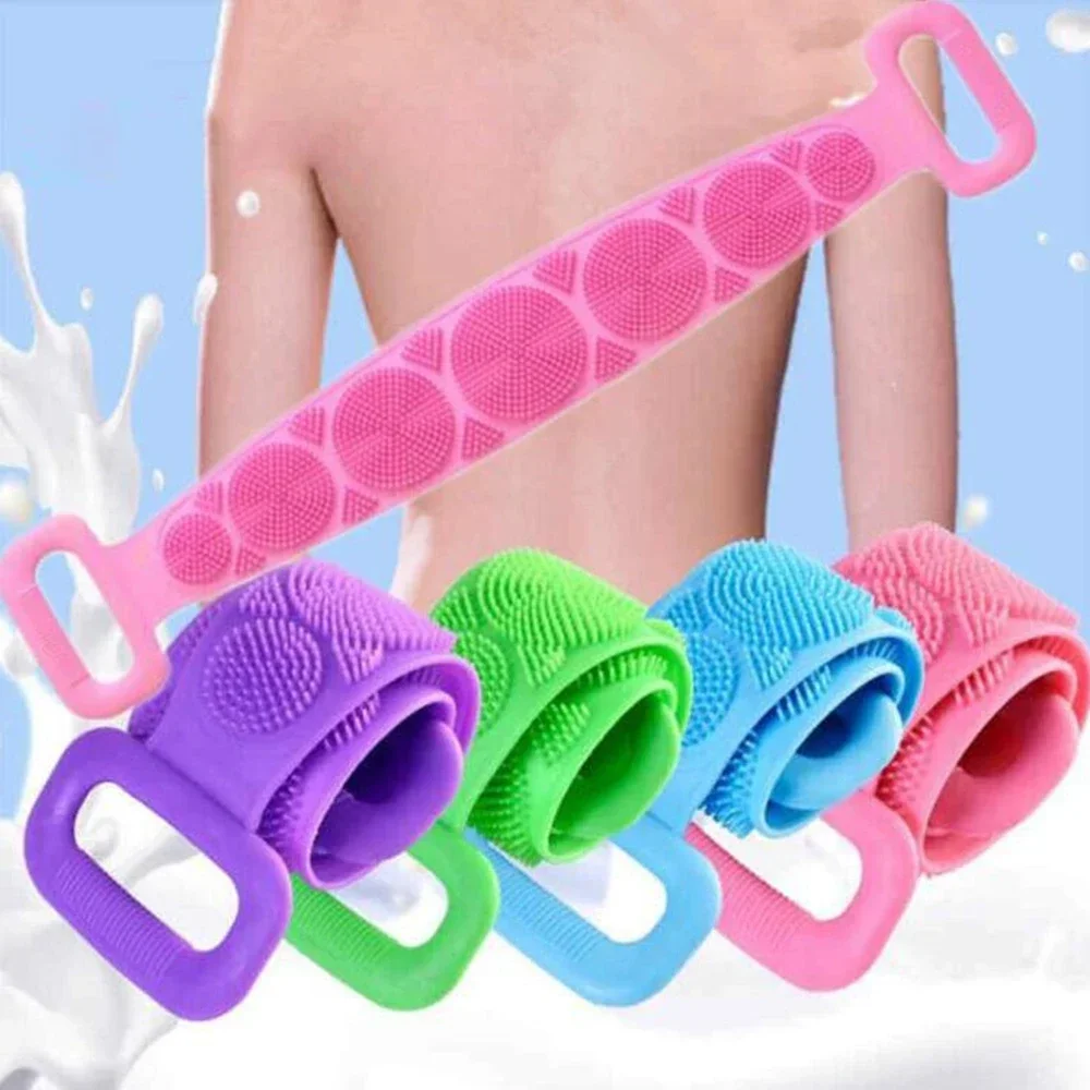 Description Picture 2 of item1PC Body Sponge Silicone Back Scrubber Brushes Bath Towels for Man Rubbing Back Peeling Massage Shower Belt Extended Bath Tools