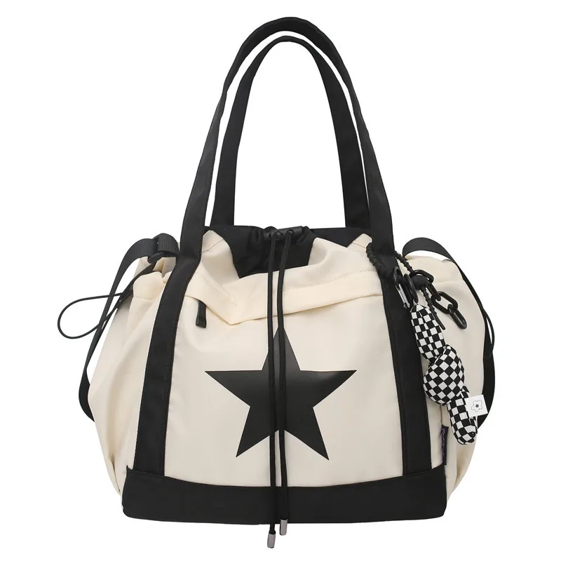 Nylon Grote Schoudertas Eenvoudige Vijfpuntige Ster Trekkoord Crossbody Tas Dames Heren Stoffen Crossbody Tas